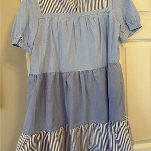 Pomander Place Light Blue and White Knee Length Dress